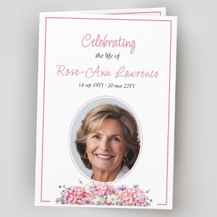 Pink hydrangea summer flowers funeral folded programme