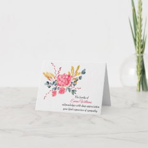 Pink Hydrangea Sympathy Thank You Card