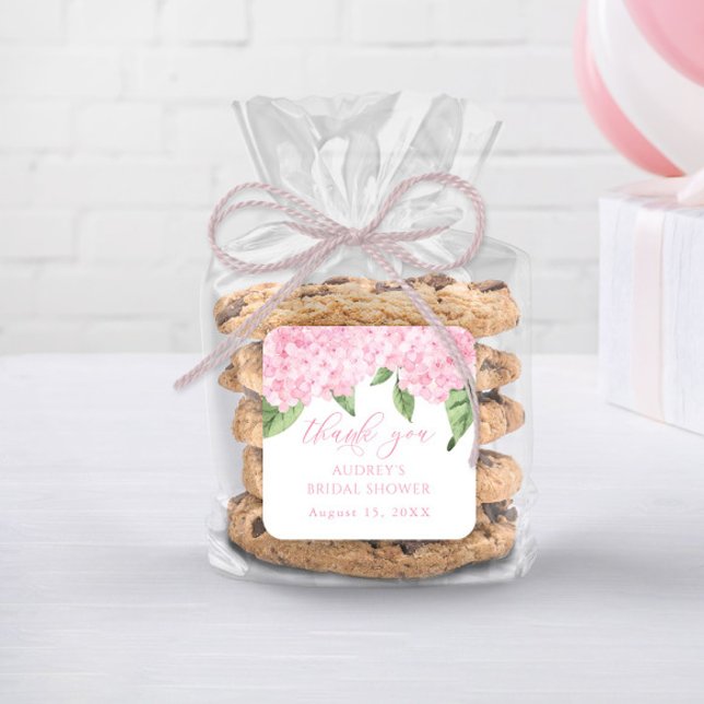 Pink Hydrangea Thank You Customised Bridal Shower Square Sticker (Creator Uploaded)