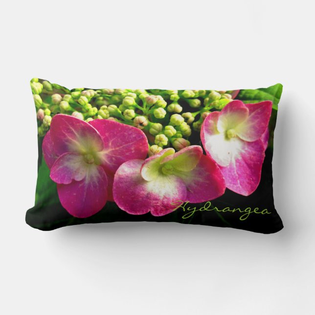 Pink Hydrangea Triplets Lumbar Pillow (Front)