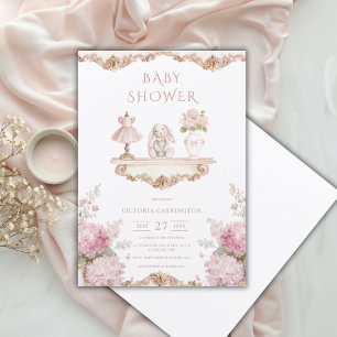 Pink Hydrangea Vintage Baby Shower Invitation