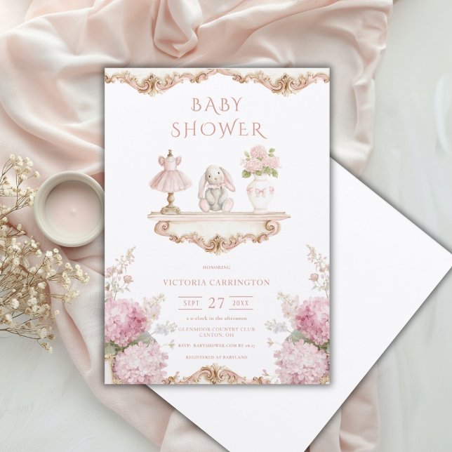 Pink Hydrangea Vintage Baby Shower Invitation (Creator Uploaded)