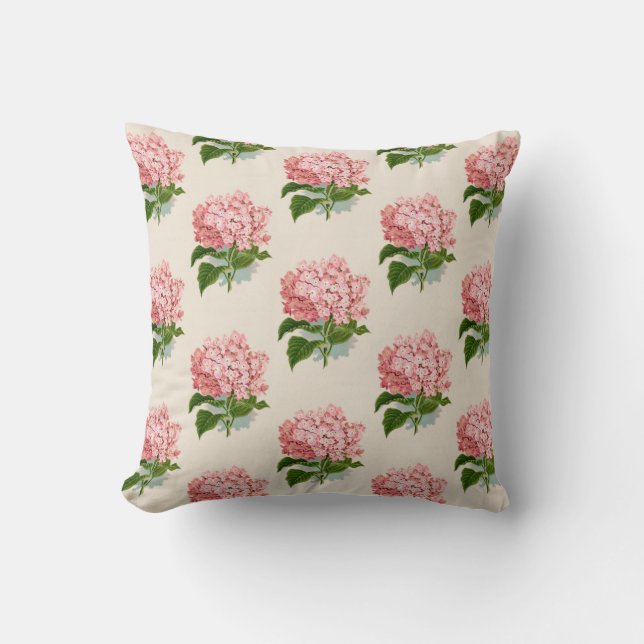 Pink Hydrangea Vintage Country Reversible Cushion (Front)