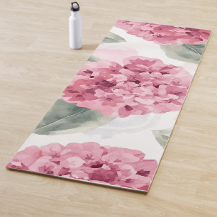 Pink Hydrangea Watercolor Botanical Floral Pattern Yoga Mat