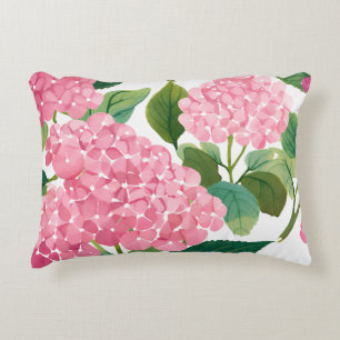 Pink Hydrangea Watercolor Floral Coastal Decorative Cushion