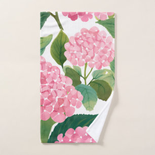 Pink Hydrangea Watercolor Floral Coastal Hand Towel