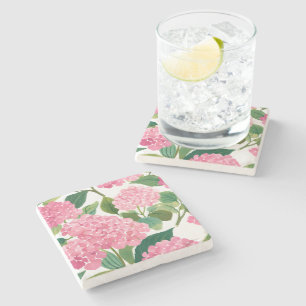 Pink Hydrangea Watercolor Floral Coastal Stone Coaster