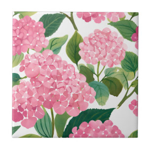 Pink Hydrangea Watercolor Floral Coastal Tile