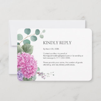 Pink Hydrangea Watercolor Flowers Elegant Wedding RSVP Card