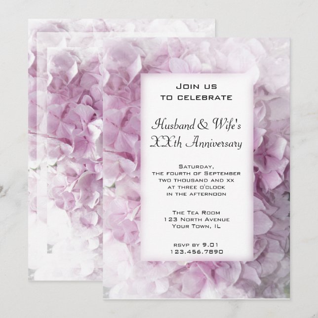 Pink Hydrangea Wedding Anniversary Party Invitation (Front/Back)