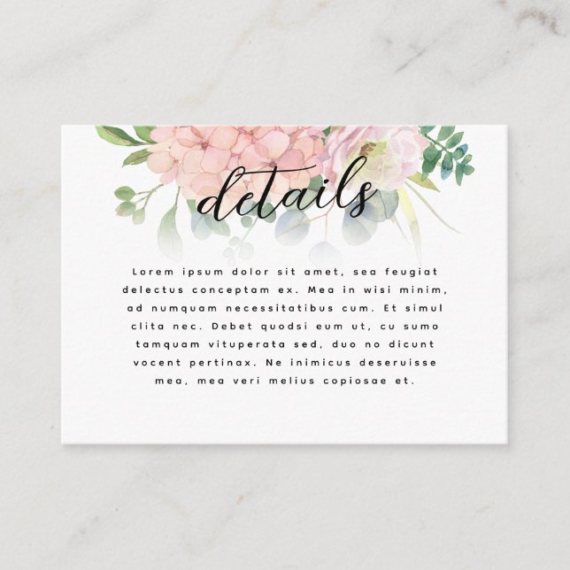 Pink Hydrangea Wedding Enclosure Card (Front)