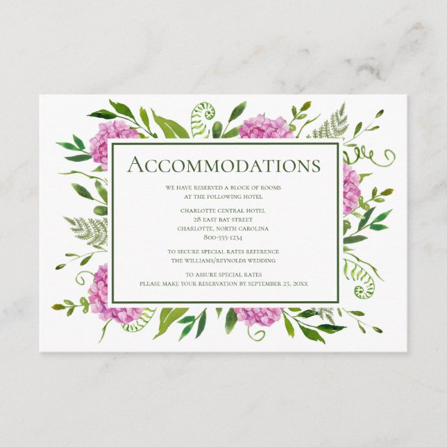Pink Hydrangea Wedding Enclosure Card (Front)