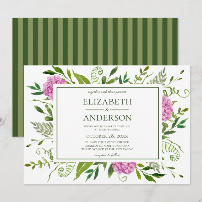Pink Hydrangea Wedding Invitation (Front/Back)