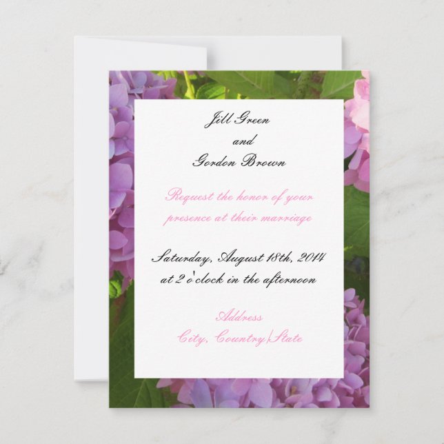 Pink Hydrangea Wedding Invitation (Front)