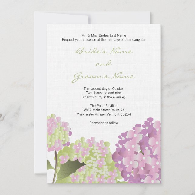 Pink Hydrangea Wedding Invitation (Front)