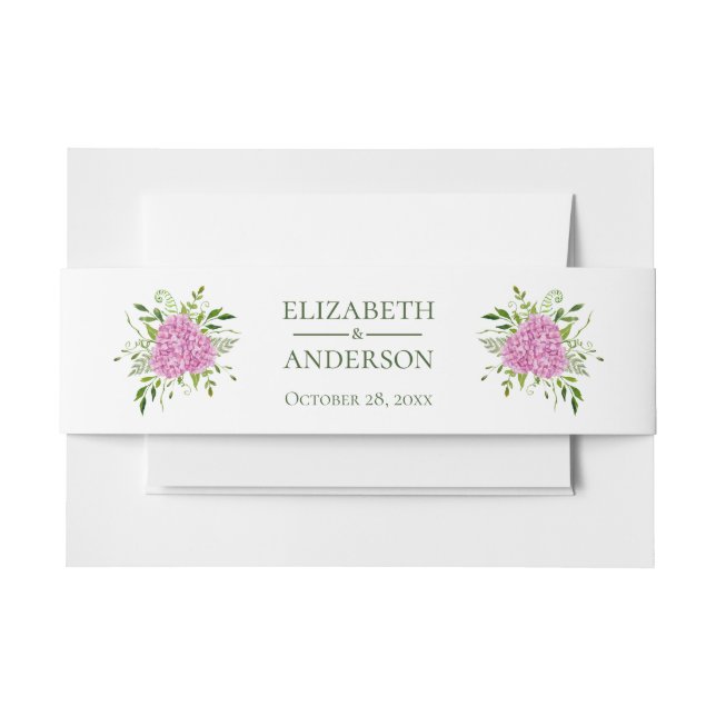 Pink Hydrangea Wedding Invitation Belly Band (Front Example)