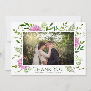 Pink Hydrangea Wedding Photo Thank You Card