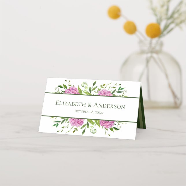 Pink Hydrangea Wedding Place Card (Front)