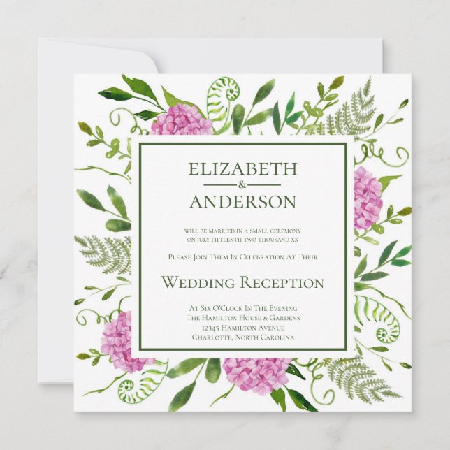 Pink Hydrangea Wedding Reception Invitation (Front)