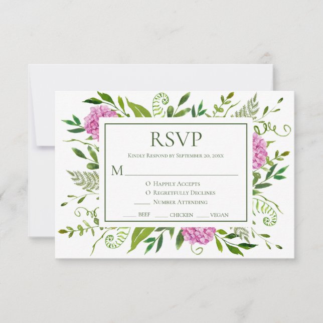Pink Hydrangea Wedding RSVP Card (Front)