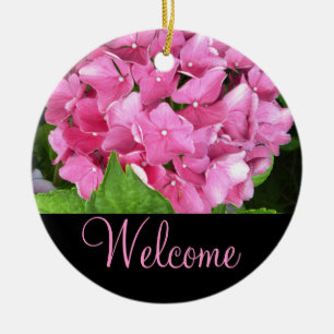 Pink Hydrangea Welcome Door Sign Ceramic Tree Decoration