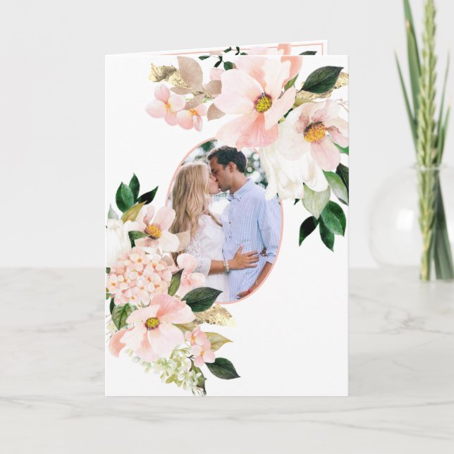 Pink Hydrangea White Tulips Photo Boho Wedding  Invitation (Front)