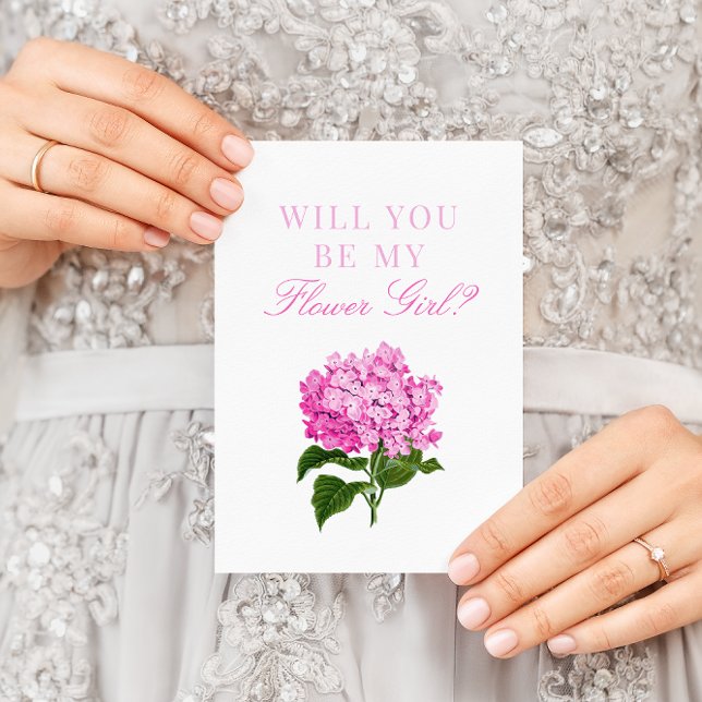 Pink Hydrangea Will You Be My Flower Girl Card (Creator Uploaded)