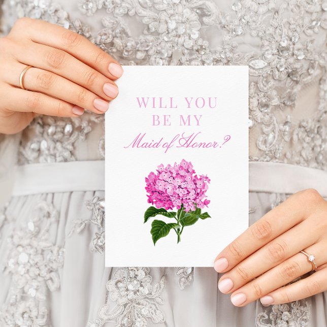 Pink Hydrangea Will You Be My Maid of Honour Card (Creator Uploaded)