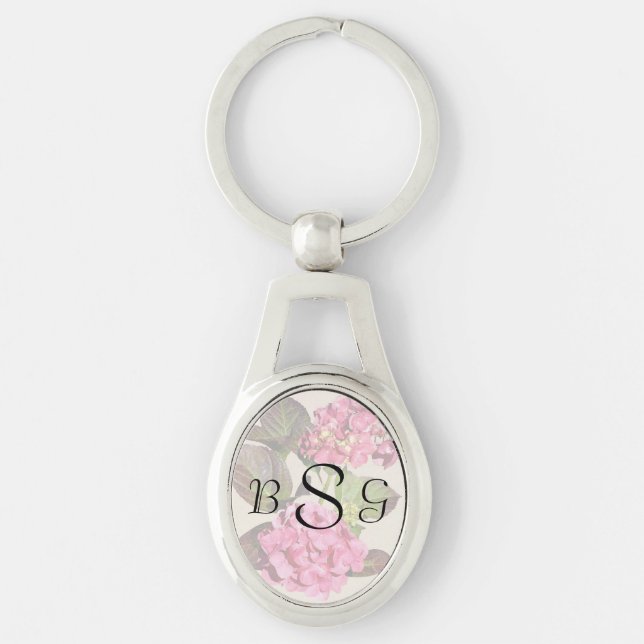 Pink Hydrangea With Leaves Wedding Products Key Ring (Front)