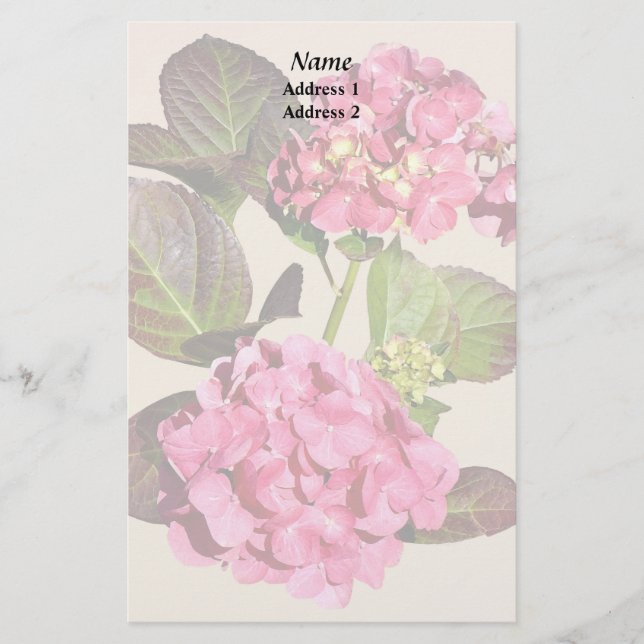 Pink Hydrangea With Leaves Wedding Products Stationery (Front)