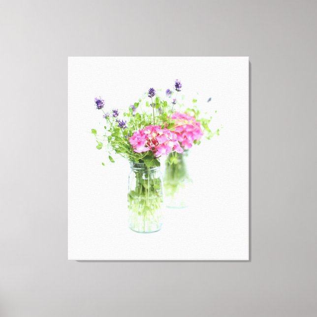 pink hydrangea with pea shoots canvas print (Front)