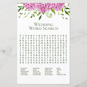 Pink Hydrangea Word Search Shower Game