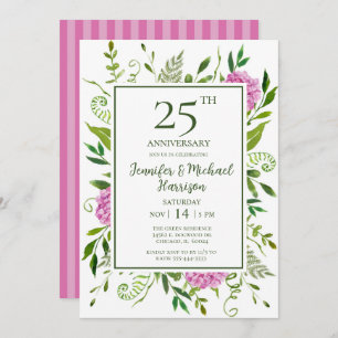 Pink Hydrangeas 25th Anniversary Invitation