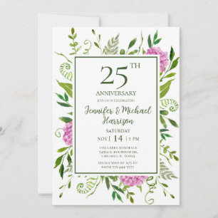 Pink Hydrangeas 25th Anniversary Invitation