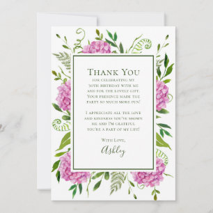 Pink Hydrangeas 30th Birthday Thank You Card