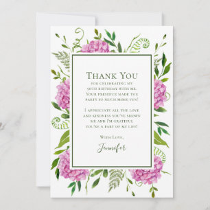Pink Hydrangeas 50th Birthday  Thank You Card