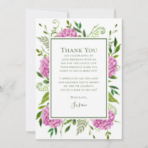 Pink Hydrangeas 50th Birthday Thank You Card