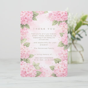 Pink Hydrangeas Bereavement Funeral Thank You Card