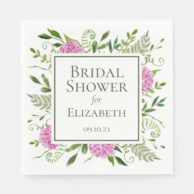 Pink Hydrangeas Bridal Shower  Napkin (Front)