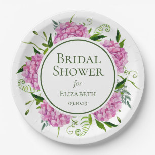 Pink Hydrangeas Bridal Shower Paper Plate