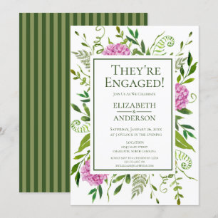 Pink Hydrangeas Floral Watercolor Engagement Party Invitation