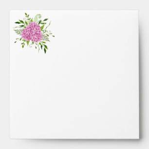 Pink Hydrangeas Floral Watercolor Square Envelope