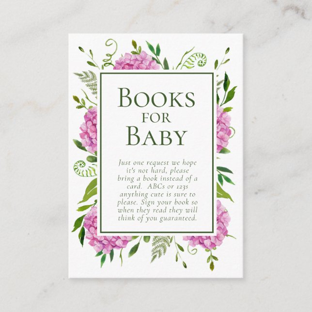 Pink Hydrangeas Girl Baby Shower Books for Baby Enclosure Card (Front)