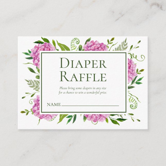 Pink Hydrangeas Girl Baby Shower Diaper Raffle Enclosure Card (Front)