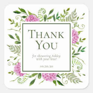 Pink Hydrangeas Girl Baby Shower Thank You Square Sticker