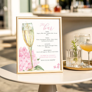 Pink Hydrangeas & Gold Glass Bar Menu Poster