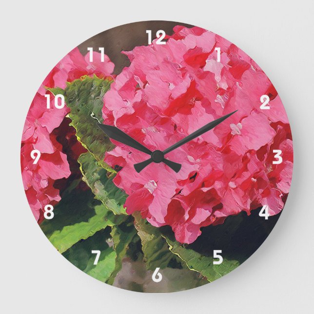Pink Hydrangeas Large Clock (Front)