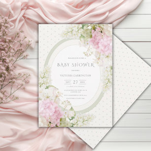 Pink Hydrangeas Vintage Baby Shower Invitation