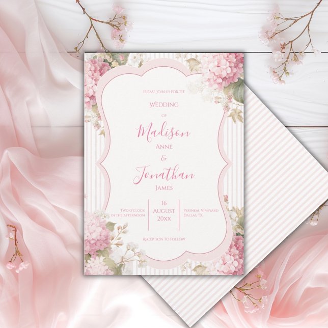 Pink Hydrangeas Vintage Elegant Wedding Invitation (Creator Uploaded)