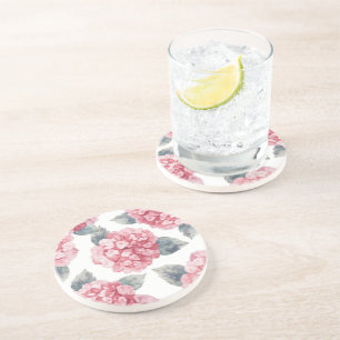 Pink Hydrangeas Watercolor Floral Blooms Painting Coaster